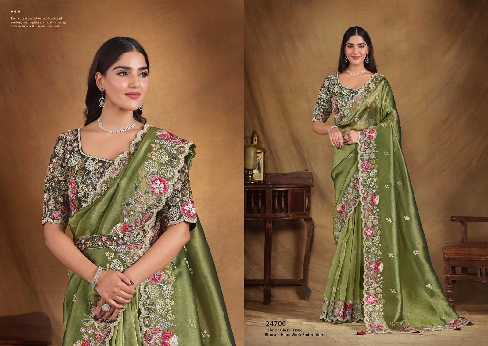 Mahotsav Regal Olive Crush Silk Embroidered Saree Set