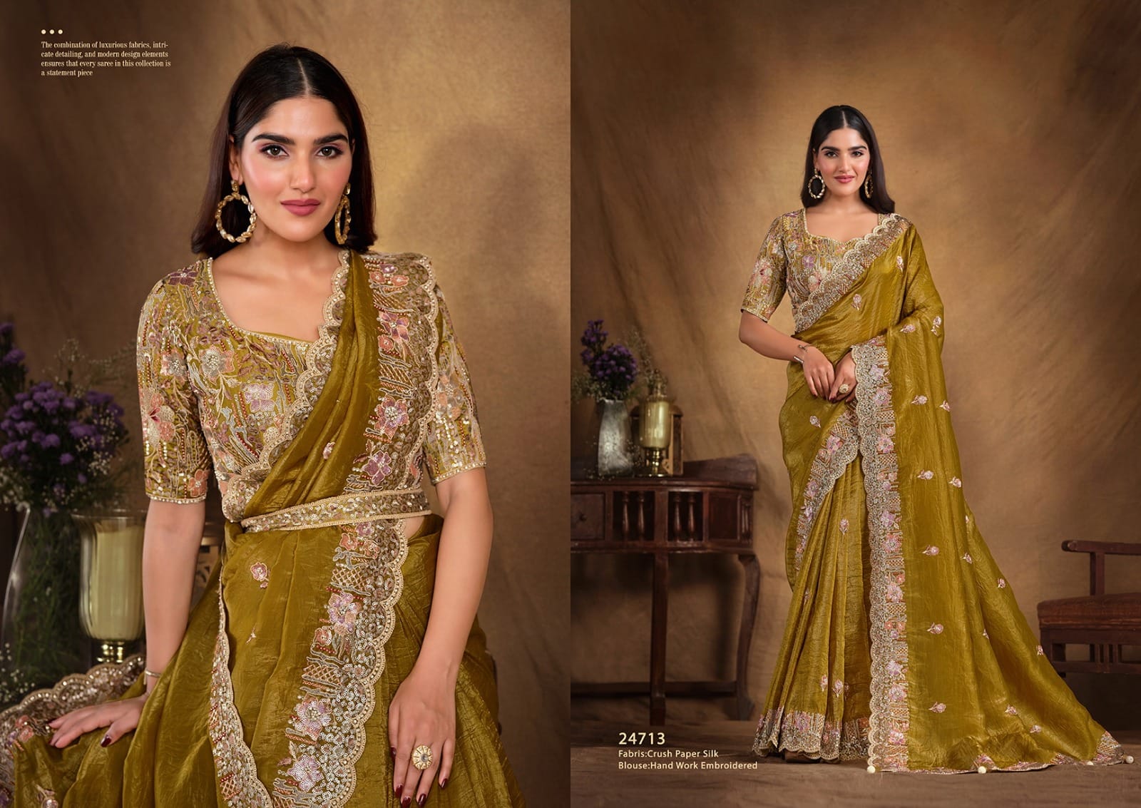 Mahotsav Regal Olive Crush Silk Embroidered Saree Set